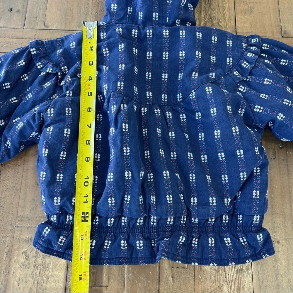 Oshkosh Vintage 90s Hooded Coat Jacket Kids 4T Blue Floral Fleece Lined
